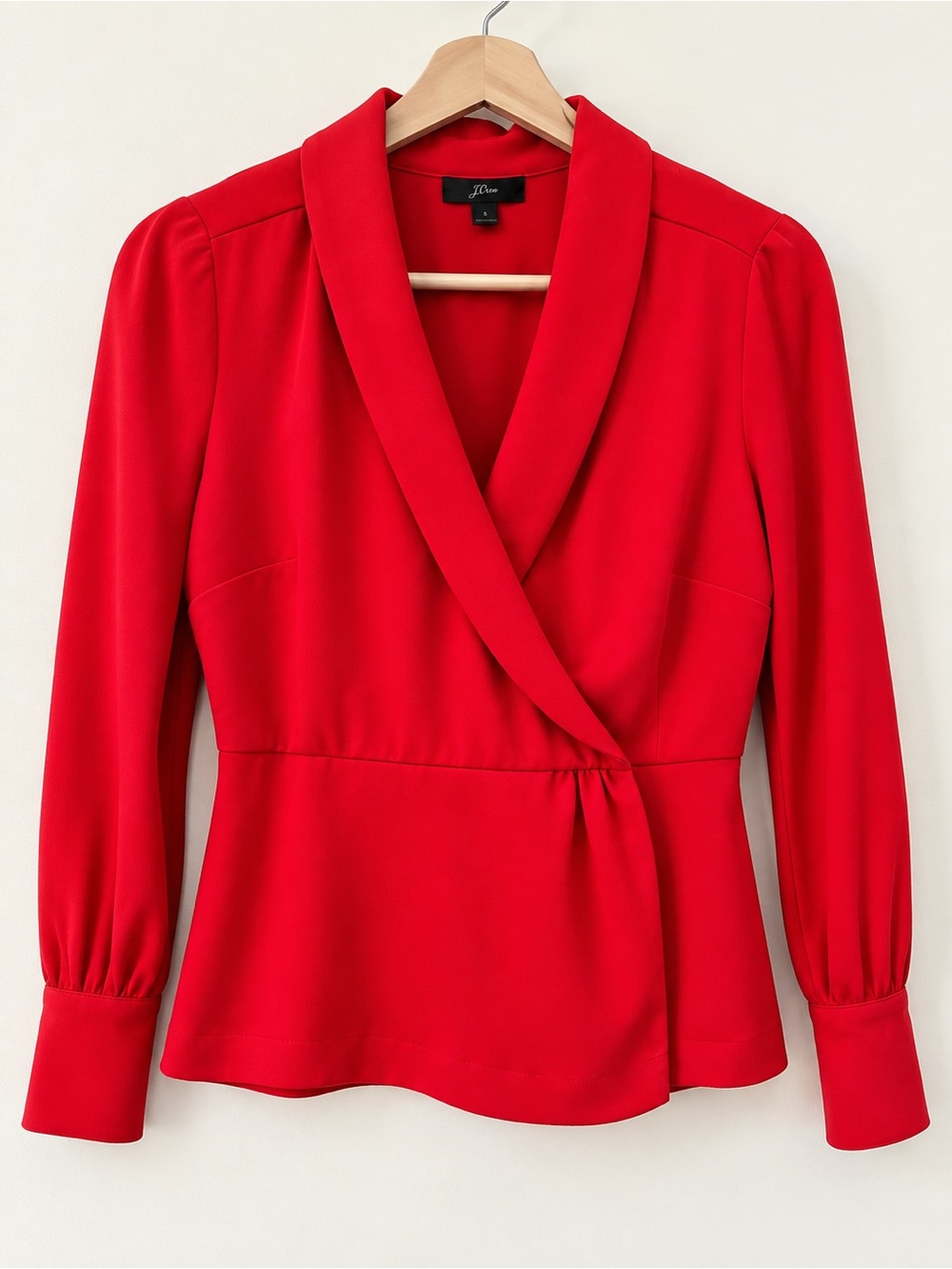 J.Crew Red Wrap Front Blouse Size 2 Long Sleeve Peplum Top NWOT